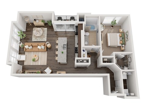 Floor plan for 1 bed, 1 bath, 1060 sqft